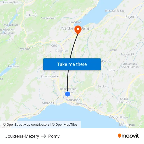 Jouxtens-Mézery to Pomy map