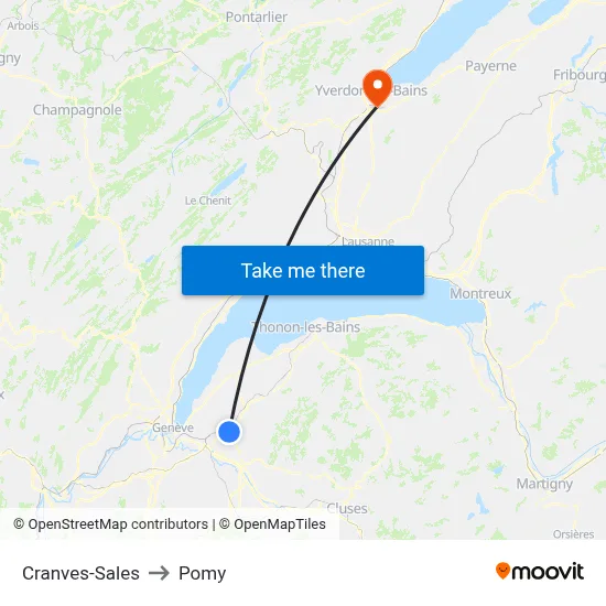 Cranves-Sales to Pomy map