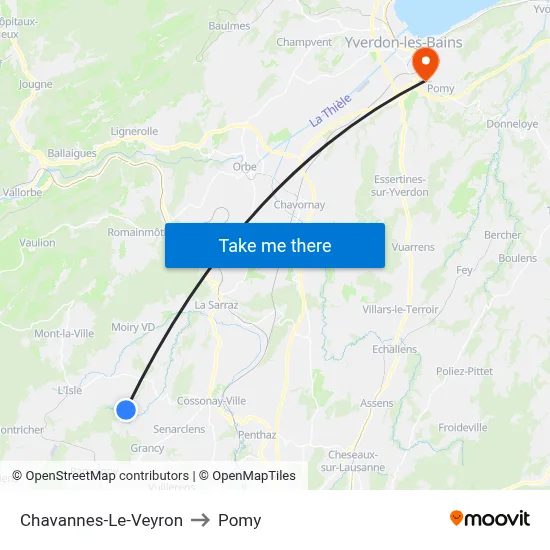 Chavannes-Le-Veyron to Pomy map