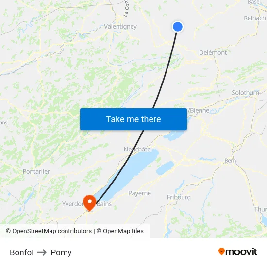 Bonfol to Pomy map