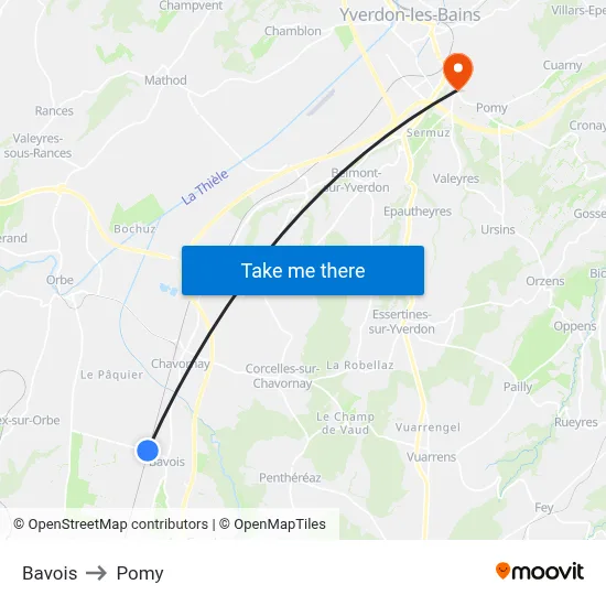 Bavois to Pomy map
