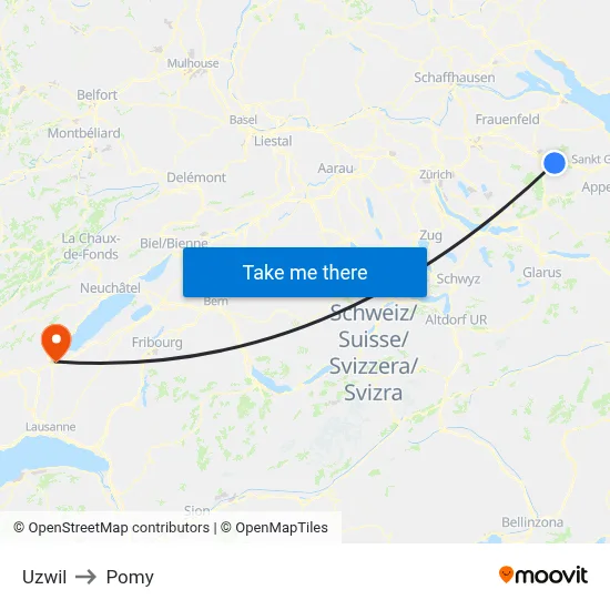 Uzwil to Pomy map