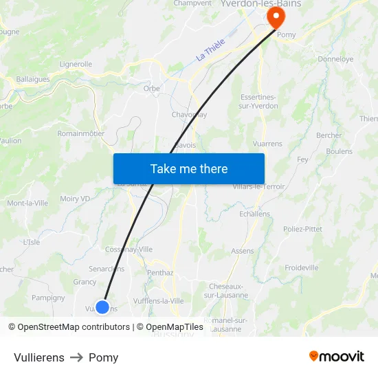 Vullierens to Pomy map