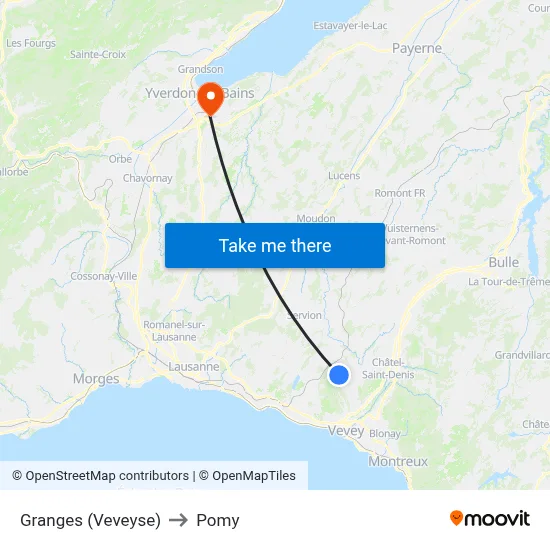 Granges (Veveyse) to Pomy map