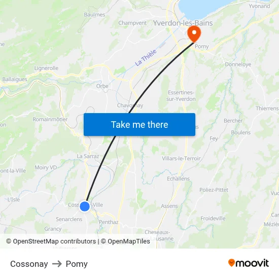Cossonay to Pomy map