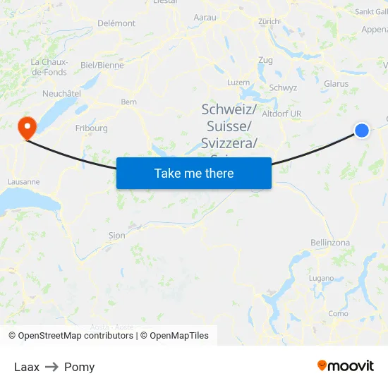 Laax to Pomy map