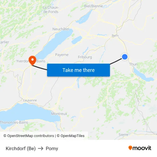 Kirchdorf (Be) to Pomy map