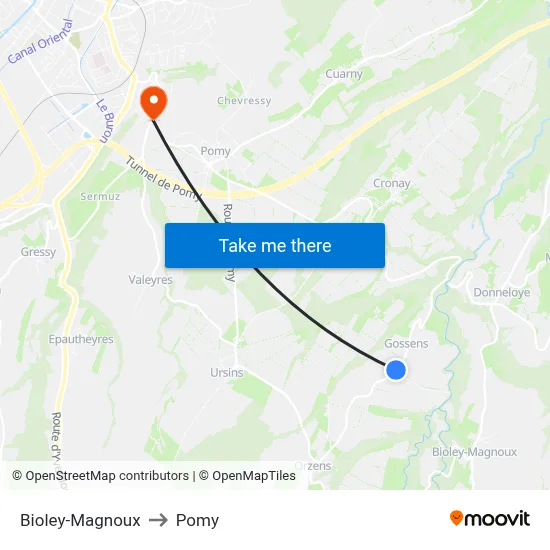Bioley-Magnoux to Pomy map