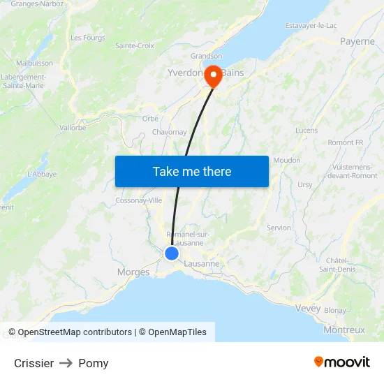 Crissier to Pomy map