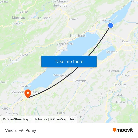 Vinelz to Pomy map