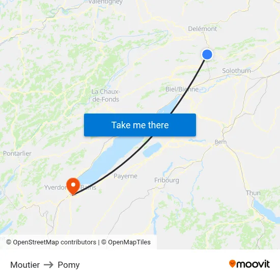 Moutier to Pomy map