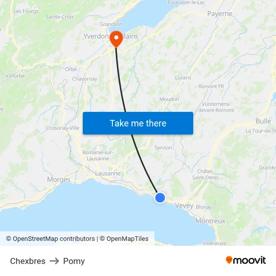 Chexbres to Pomy map