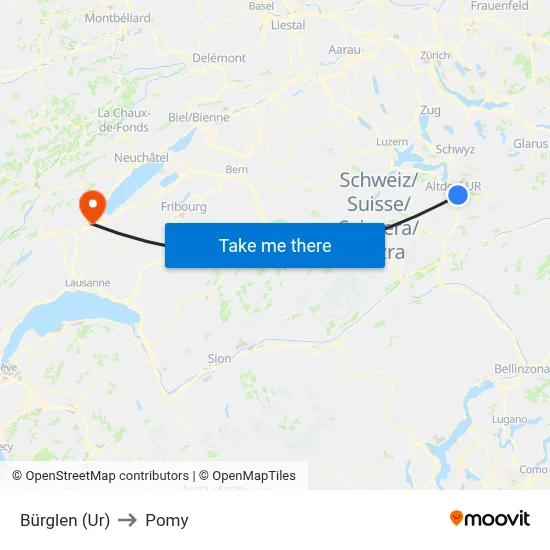 Bürglen (Ur) to Pomy map