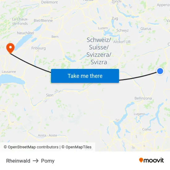 Rheinwald to Pomy map