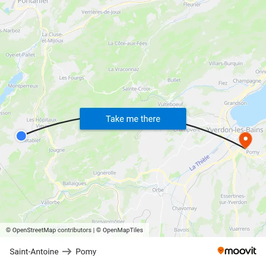 Saint-Antoine to Pomy map
