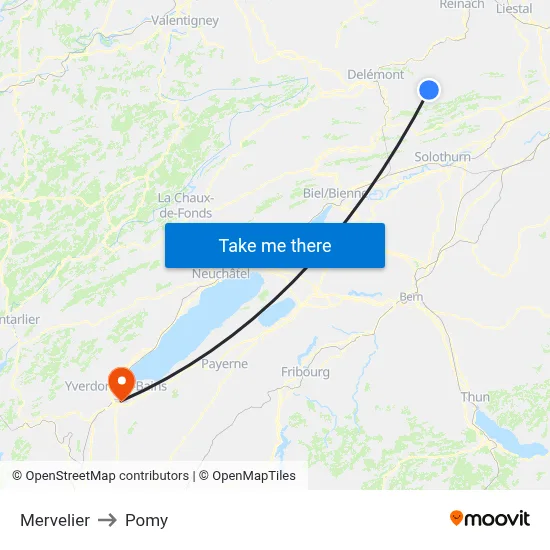 Mervelier to Pomy map