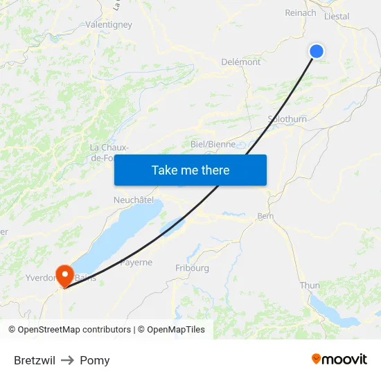 Bretzwil to Pomy map