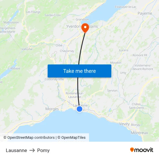 Lausanne to Pomy map