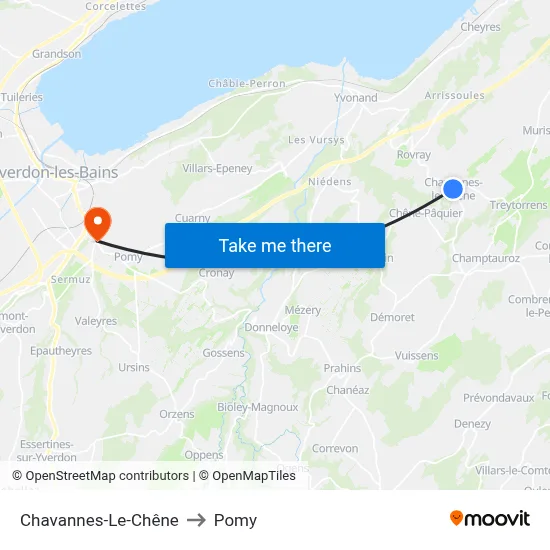 Chavannes-Le-Chêne to Pomy map
