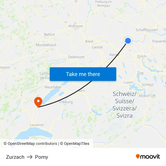 Zurzach to Pomy map