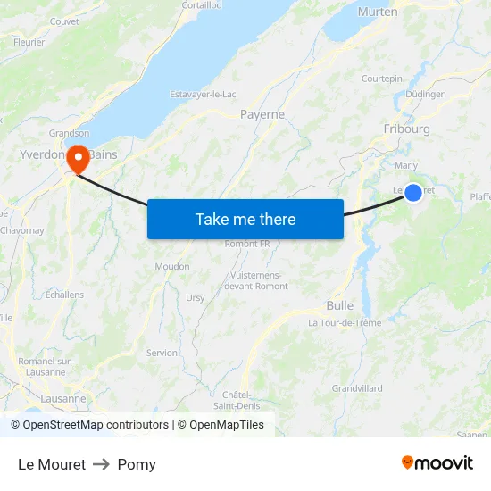 Le Mouret to Pomy map