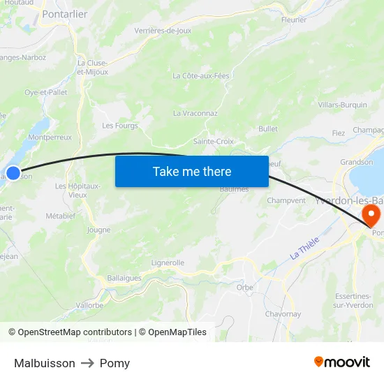 Malbuisson to Pomy map