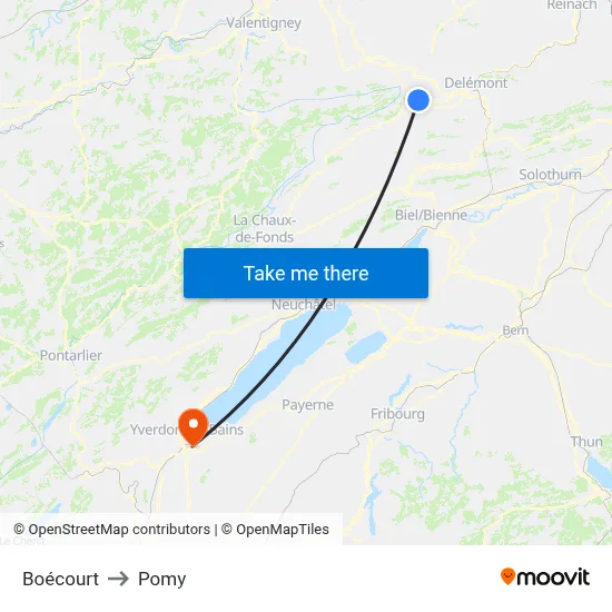 Boécourt to Pomy map