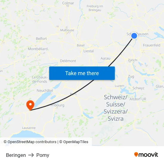 Beringen to Pomy map
