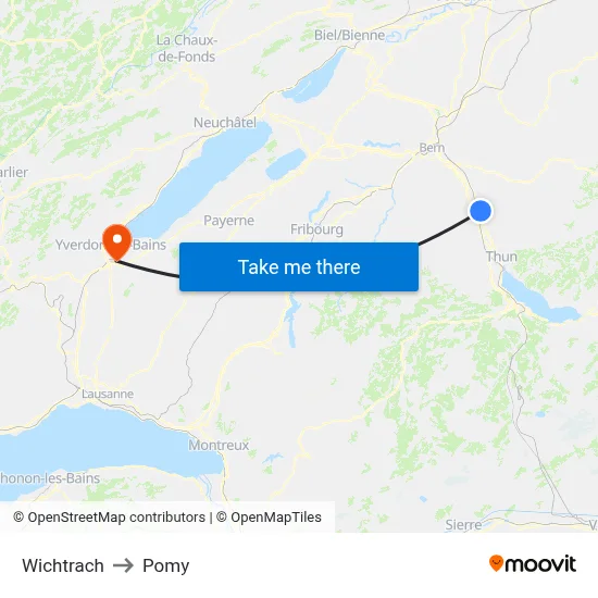 Wichtrach to Pomy map