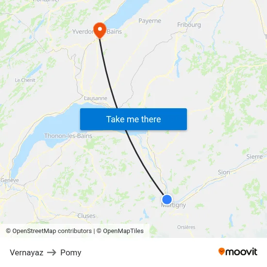 Vernayaz to Pomy map