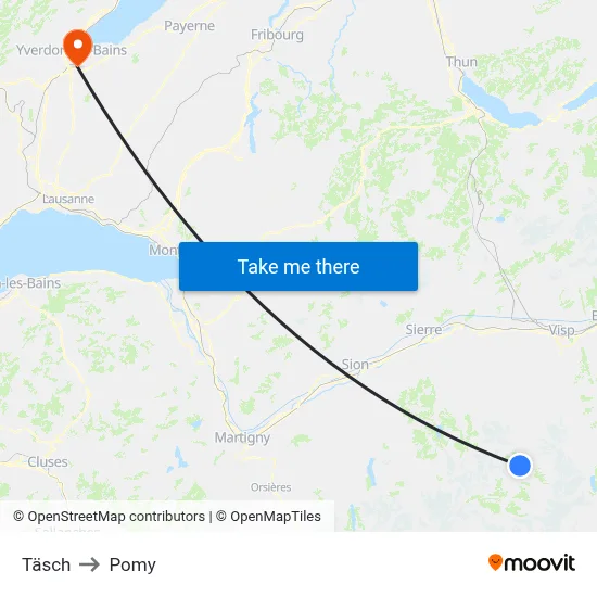 Täsch to Pomy map