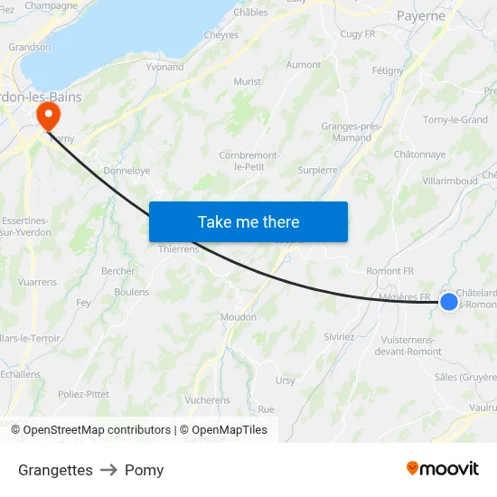 Grangettes to Pomy map