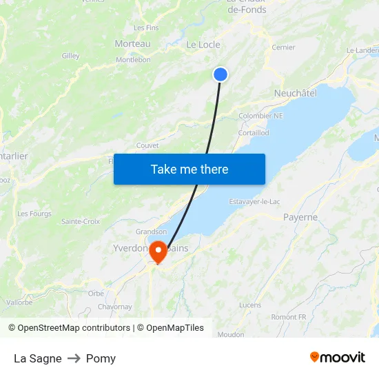 La Sagne to Pomy map