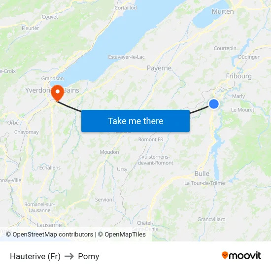 Hauterive (Fr) to Pomy map
