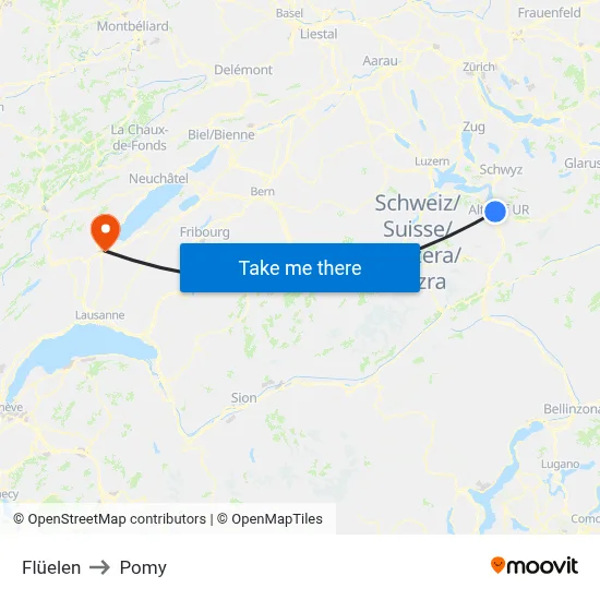 Flüelen to Pomy map