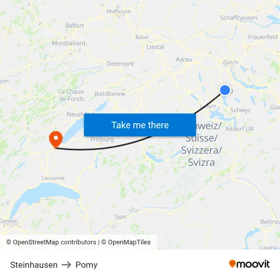 Steinhausen to Pomy map