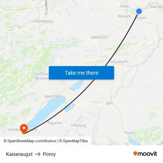 Kaiseraugst to Pomy map