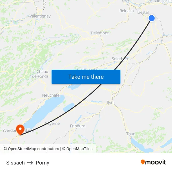 Sissach to Pomy map
