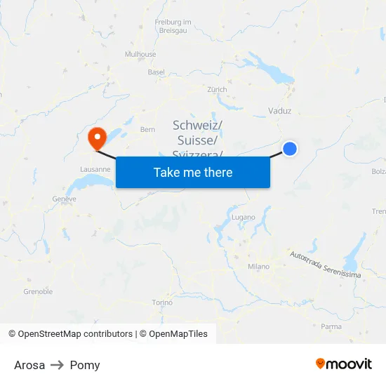 Arosa to Pomy map
