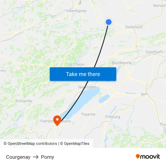 Courgenay to Pomy map