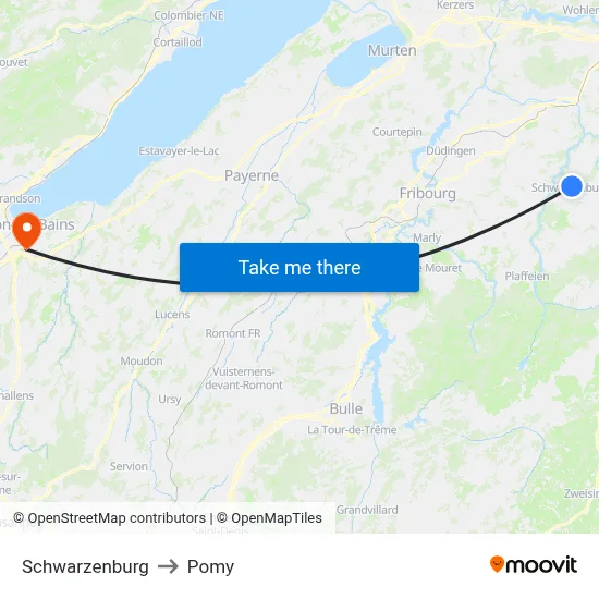 Schwarzenburg to Pomy map