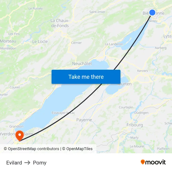 Evilard to Pomy map