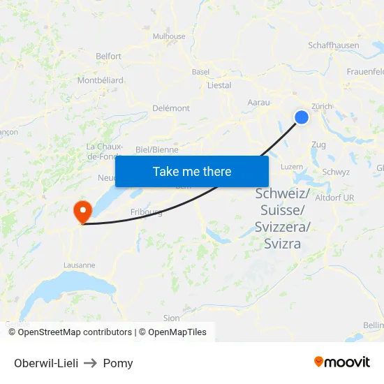Oberwil-Lieli to Pomy map