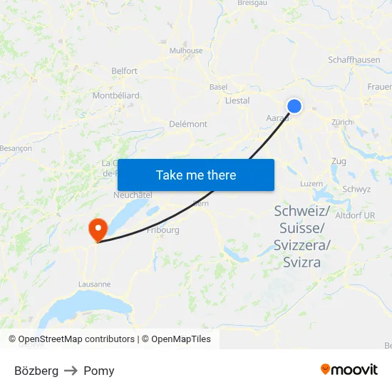 Bözberg to Pomy map
