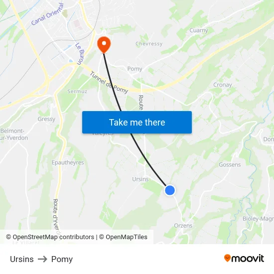 Ursins to Pomy map