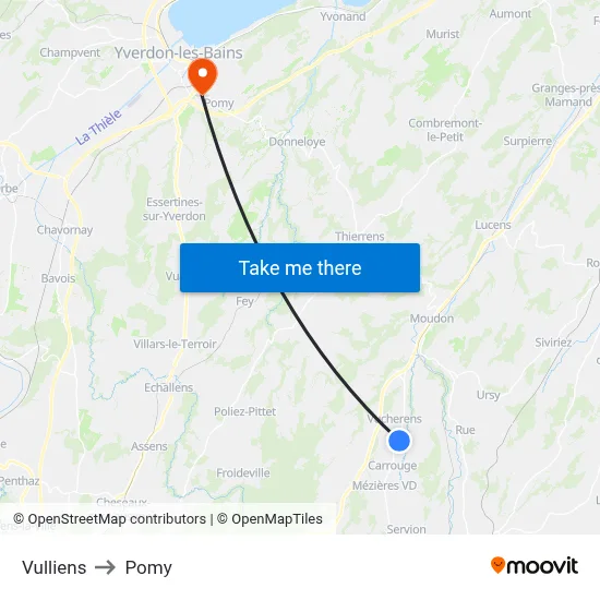 Vulliens to Pomy map