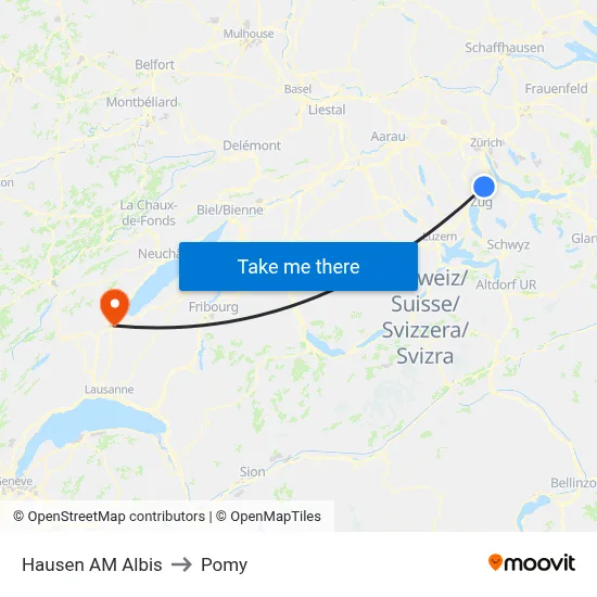 Hausen AM Albis to Pomy map