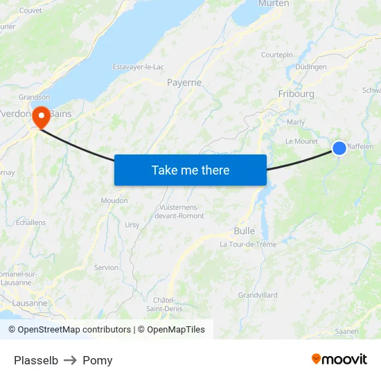 Plasselb to Pomy map