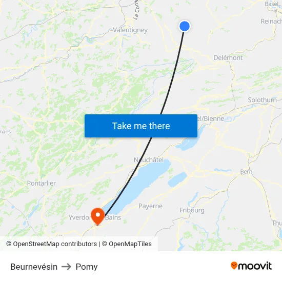 Beurnevésin to Pomy map