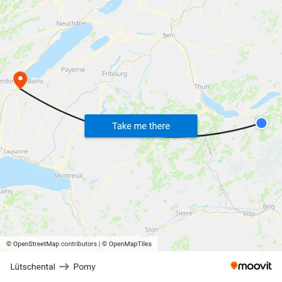 Lütschental to Pomy map